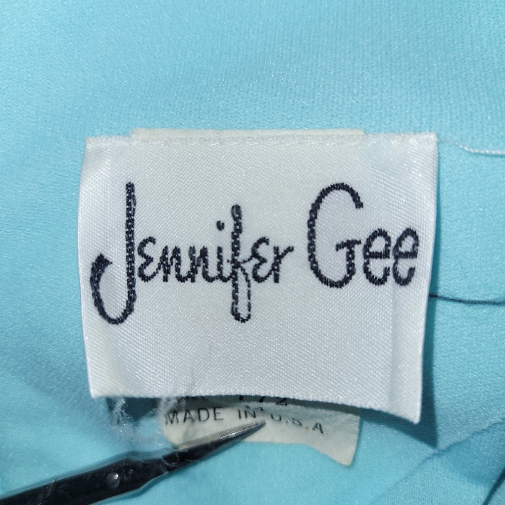 Vintage  1960s JENNIFER GEE Light Blue Pleated Textured Lines  Midi Dress  Sz 14 - Picture 8 of 13